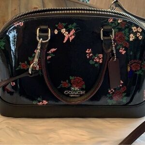 purse Coach  Black Satchel with Floral Embroidery